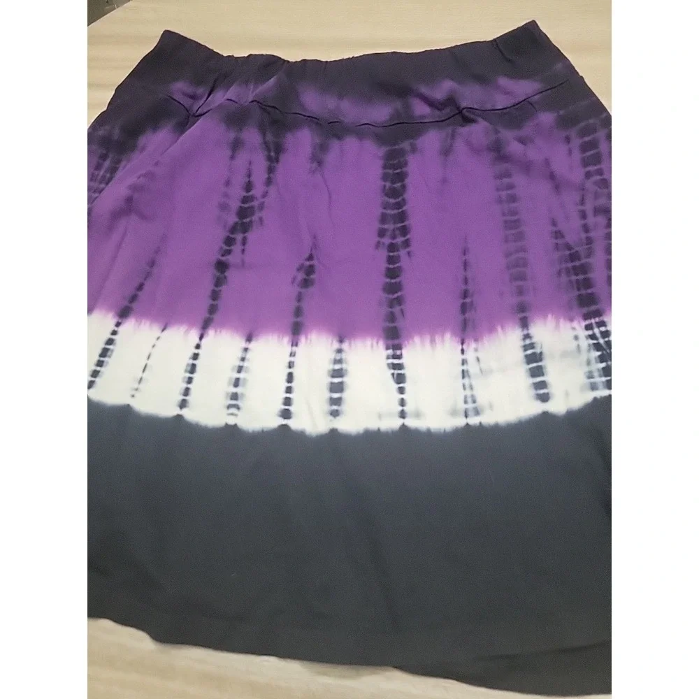 Deluxe LA Blues Purple Tie Dye Cotton Skirt XL Elastic Waist Boho A-Line